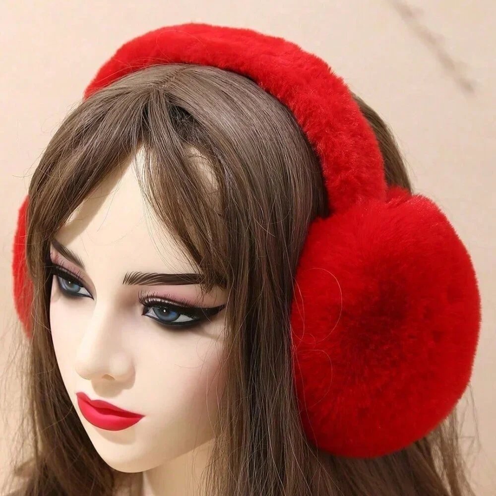 Red Cute Women's Fluffy Plush Warm Foldable Earmuffs